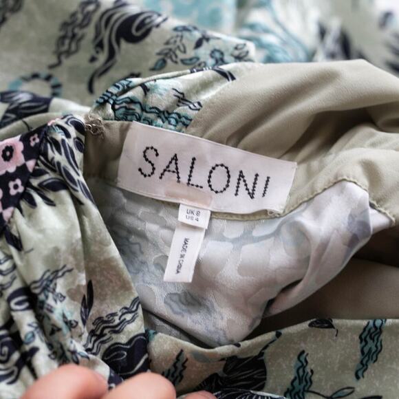 SALONI Fleur E Green Floral Printed Satin Dress Size 4 - Picture 6 of 9